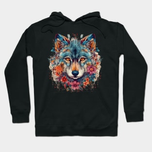 Colorful Wolf With Flowers Hoodie